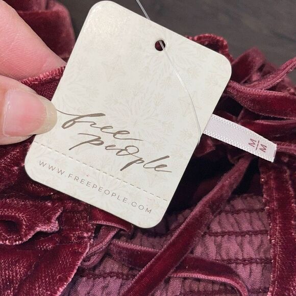 Free People Womens Velvet Lace Up Dress Daphne Long Sleeve Lined Red Size Medium - Picture 7 of 13